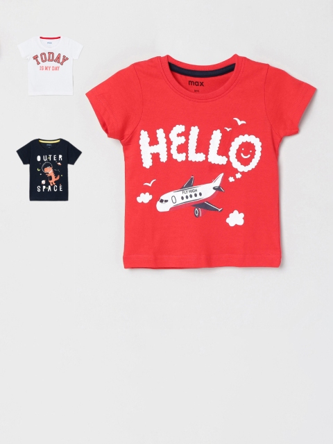 

max Infant Boys Pack of 3 Printed Round Neck Pure Cotton T-shirts, Red