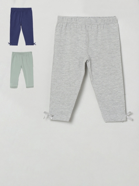 

max Infant Girls Pack of 3 Solid Ankle-Length Leggings, Navy blue
