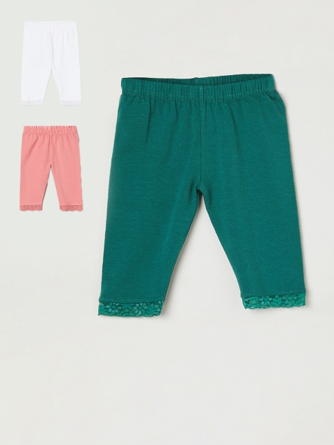 

max Infant Girls Pack of 3 Solid Ankle-Length Leggings, Green