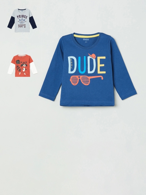 

max Infant Boys Pack of 3 Printed Round Neck Pure Cotton T-shirts, Orange