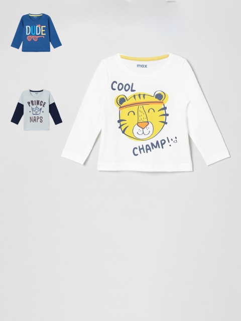 

max Infant Boys Pack of 3 Printed Round Neck Pure Cotton T-shirts, Blue