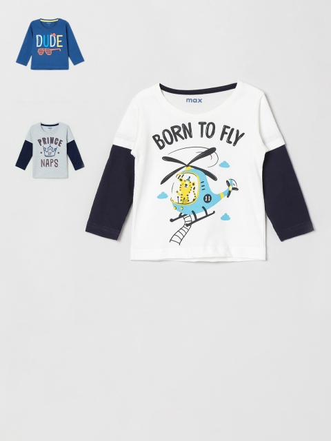 

max Infant Boys Pack of 3 Printed Round Neck Pure Cotton T-shirts, White