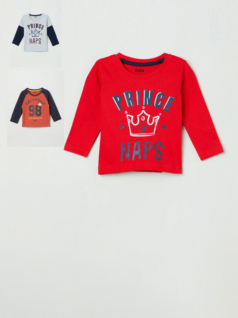 

max Infant Boys Pack of 3 Printed Round Neck Pure Cotton T-shirts, Orange