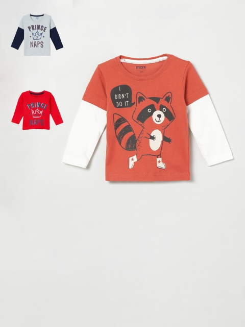 

max Infant Boys Pack of 3 Printed Round Neck Pure Cotton T-shirts, Orange