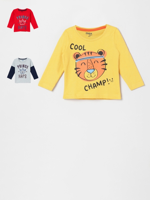 

max Infant Boys Pack of 3 Printed Round Neck Pure Cotton T-shirts, Mustard