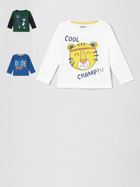 

max Infant Boys Pack of 3 Printed Pure Cotton Round Neck T-Shirts, Green