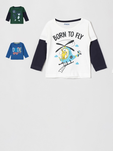 

max Infant Boys Pack of 3 Printed Round Neck Pure Cotton T-shirts, Green