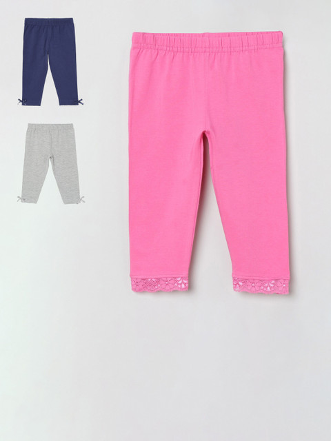 

max Girls Pack of 3 Solid Leggings, Pink