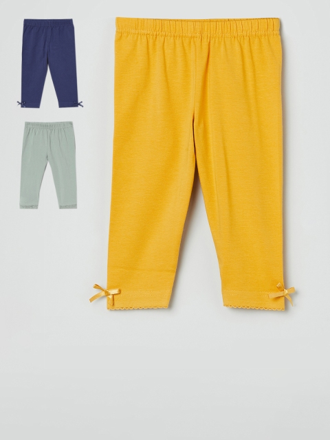 

Kid Girls Yellow, Grey & Navy Blue Casual Cotton Leggings