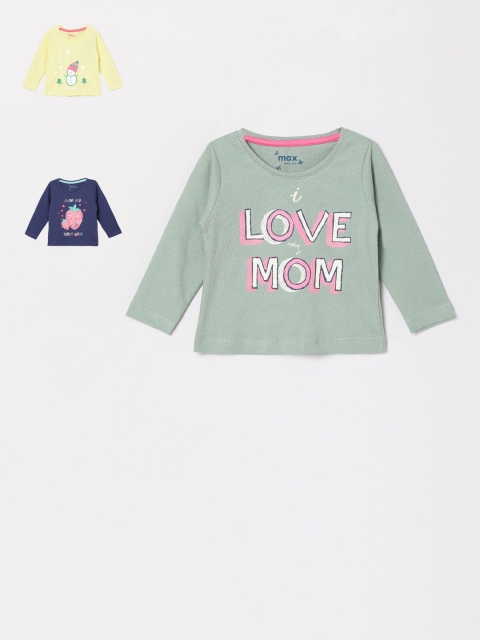 

max Infant Girls Multicoloured Pack of 3 Printed T-shirt, Multi