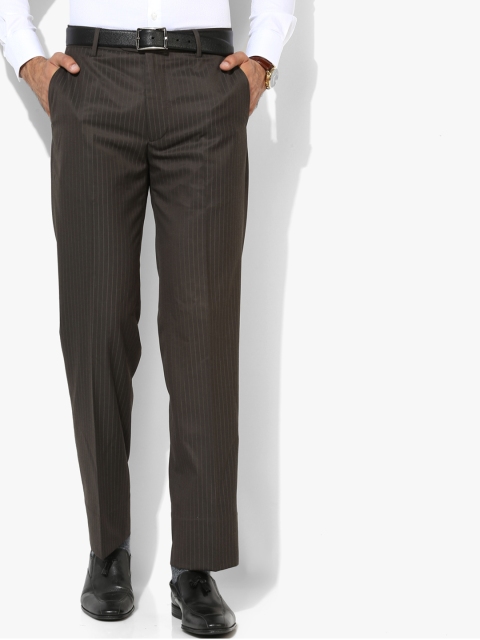

U.S. Polo Assn. Men Brown Tapered Fit Striped Formal Trousers