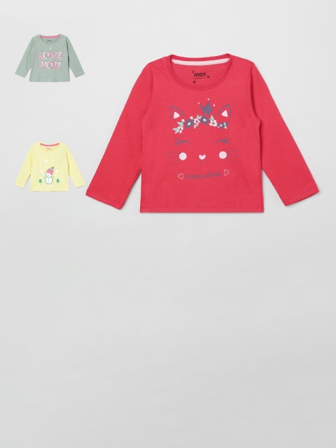 

max Girls Red Printed Round Neck T-shirt
