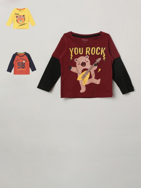 

max Boys Pack of 3 Printed Pure Cotton T-shirts, Orange