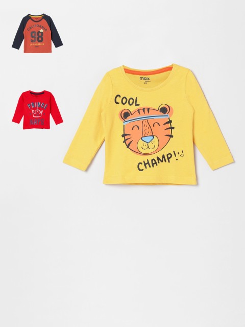 

max Infant Boys Multicoloured Pack of 3 Printed Pure Cotton T-shirt, Multi