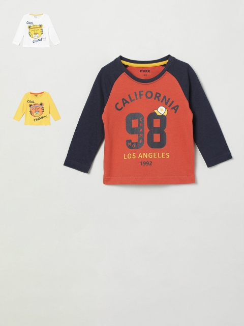 

max Boys Pack of 3 Printed Pure Cotton T-shirts, Orange