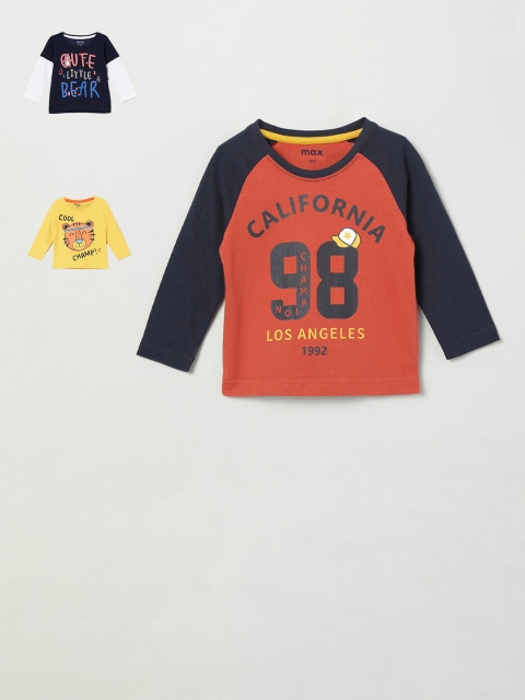

max Boys Pack Of 3 Printed Round Neck T-shirts, Orange