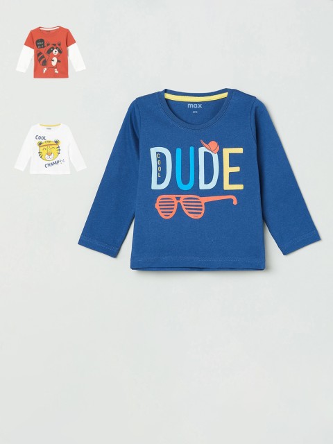 

max Boys Pack Of 3 Printed Round Neck T-shirts, Blue
