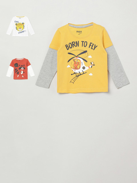 

max Boys Orange Printed Round Neck T-shirt