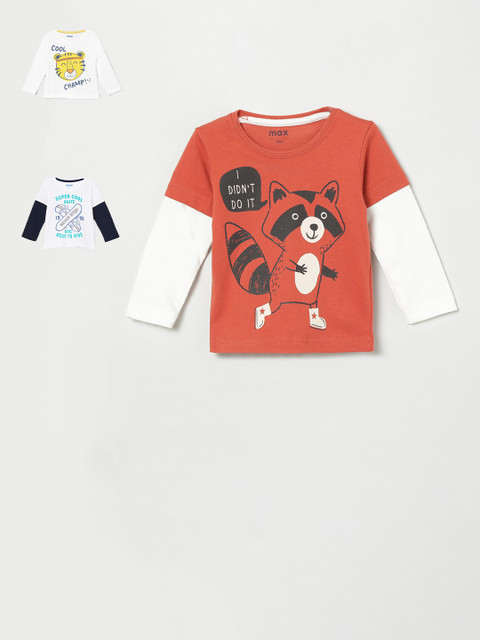 

max Boys Pack Of 3 Printed Round Neck T-shirts, Orange