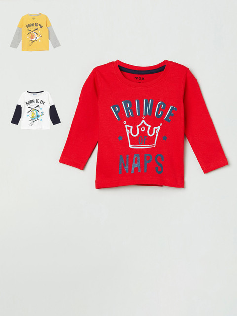 

max Boys Pack Of 3 Printed Round Neck T-shirts, Yellow