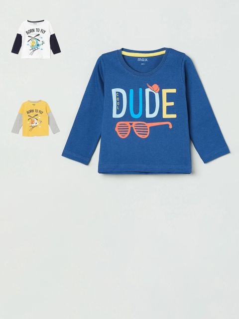 

max Boys Pack of 3 Printed Pure Cotton T-shirts, Blue