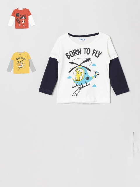 

max Boys Pack Of 3 Printed Round Neck T-shirts, Orange