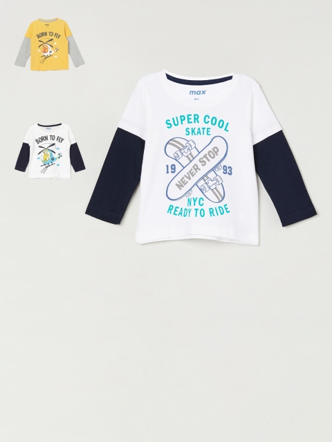 

max Boys Pack of 3 Printed T-shirts, White