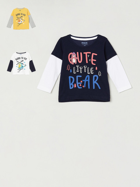 

max Boys Navy Blue Printed Round Neck T-shirt