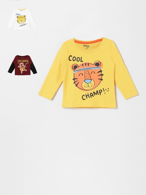 

max Infant Boys Multicoloured Pack of 3 Printed Pure Cotton T-shirt, Multi