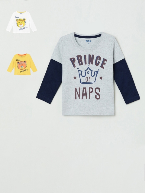 

max Boys Pack Of 3 Printed Round Neck Pure Cotton T-shirts, Yellow