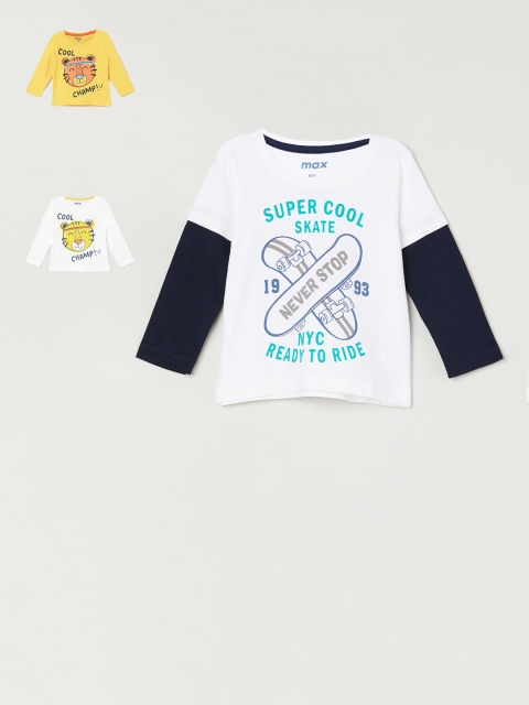 

max Boys Pack Of 3 Printed Round Neck T-shirts, White
