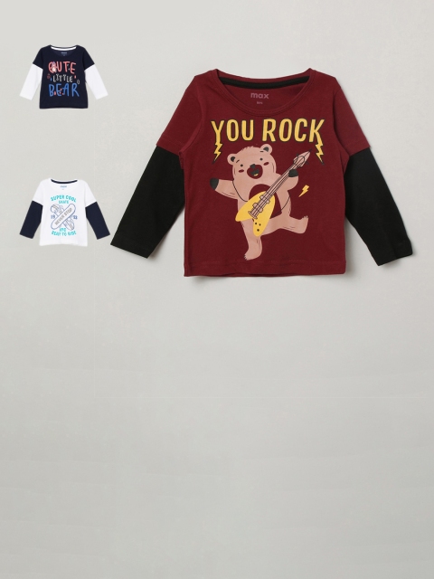 

max Boys Pack Of 3 Printed Round Neck T-shirts, Navy blue