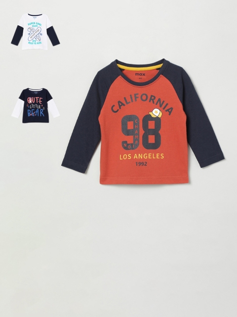 

max Boys Pack Of 3 Printed Round Neck T-shirts, Navy blue