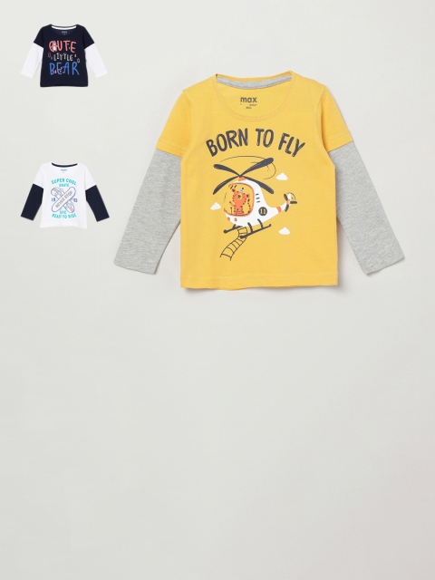 

max Boys Pack Of 3 Printed Round Neck T-shirts, Yellow