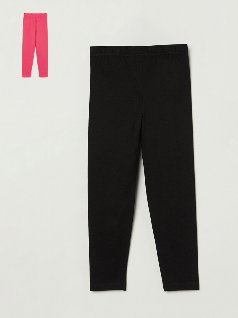 

max Girls Black & Pink Pack of 2 Solid Leggings