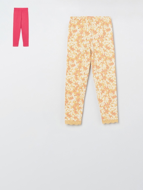 

max Girls Yellow & Pink Pack of 2 Printed Leggings