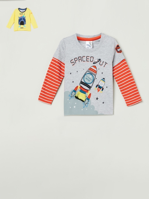 

max Boys Grey Printed Round Neck T-shirt