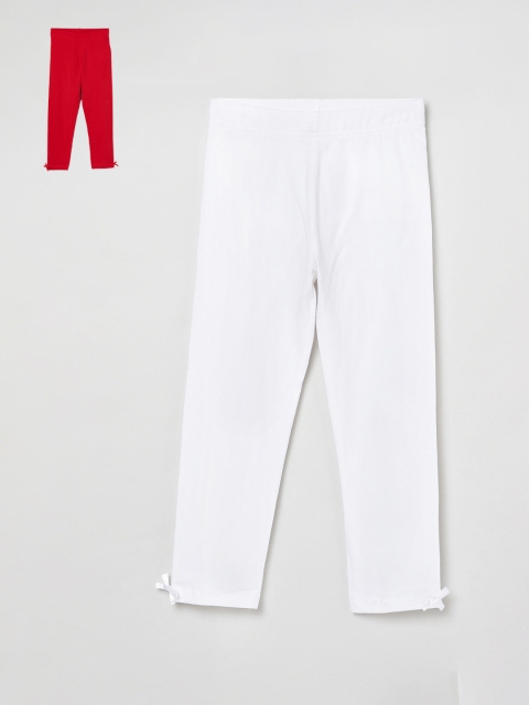 

max girls Pack of 2 Pink & White Casual Cotton Leggings, Red