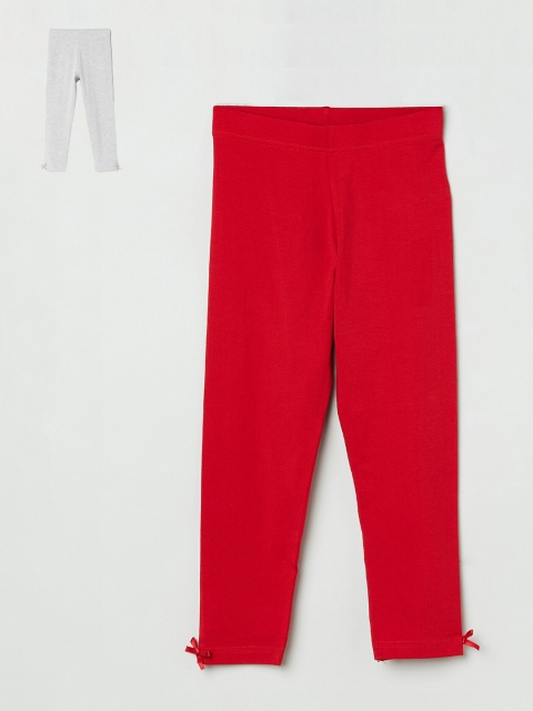 

max Girls Red & Grey Melange Pack of 2 Solid Leggings