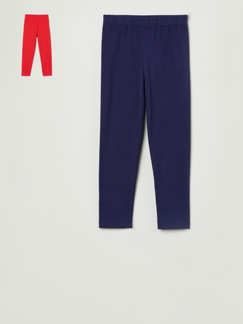 

max Women Navy Blue & Red Pack of 2 Casual Cotton Leggings