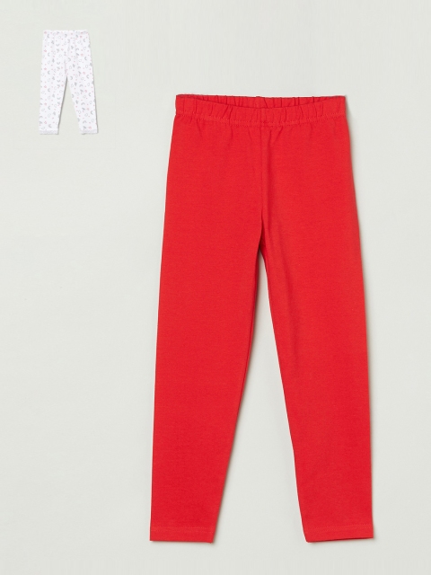 

max Girls Red & White Pack of 2 Solid Leggings
