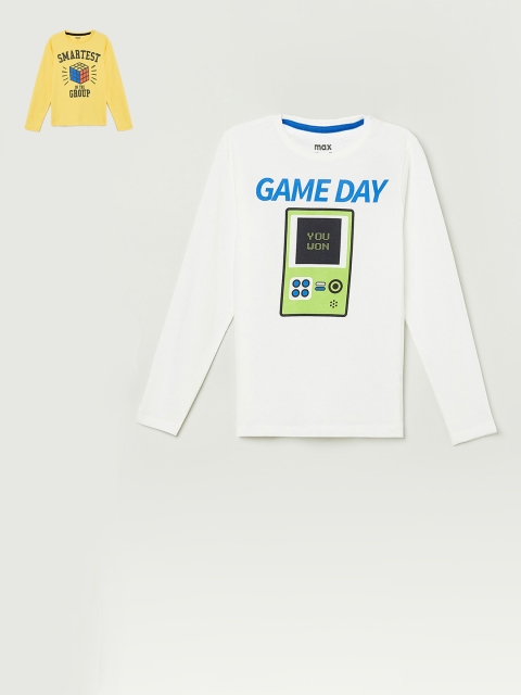 

max Boys White Printed Round Neck T-shirt