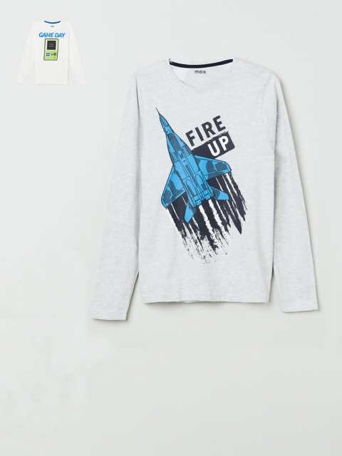 

max Boys Grey Printed Round Neck T-shirt
