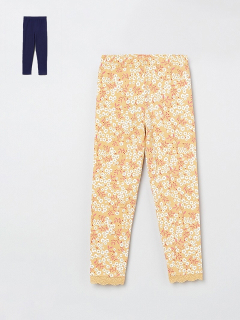 

Women Yellow & Navy Blue Pack of 2 Casual Cotton Leggings