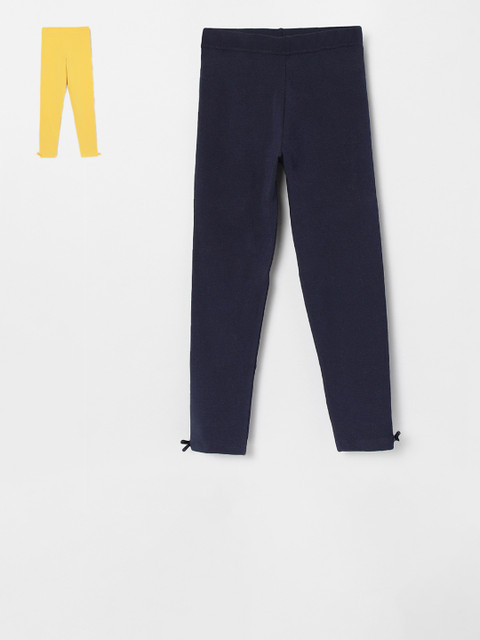

max Girls Yellow & Navy Blue Pack of 2 Solid Leggings