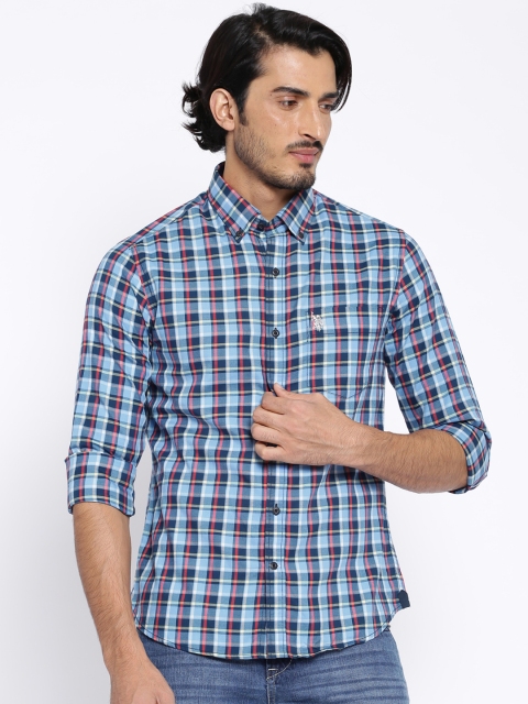 

U.S. Polo Assn. Blue Checked Tailored Fit Casual Shirt