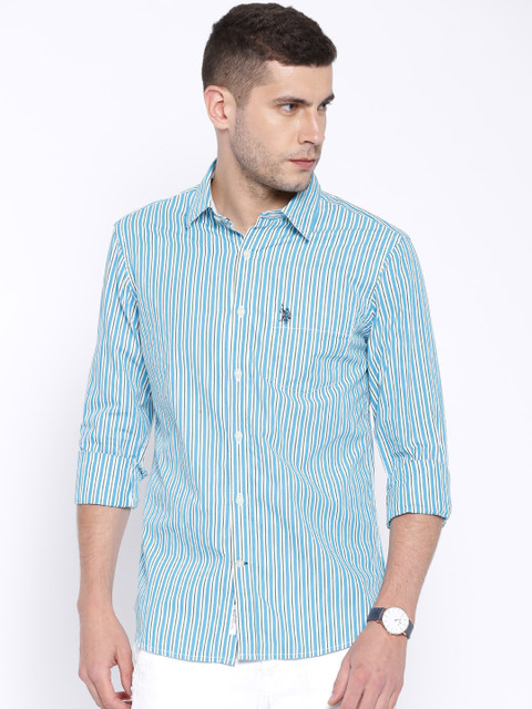 

U.S. Polo Assn. Blue & White Striped Tailored Fit Casual Shirt