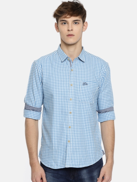 

U.S. Polo Assn. Denim Co. Men Blue & White Regular Fit Checked Casual Shirt