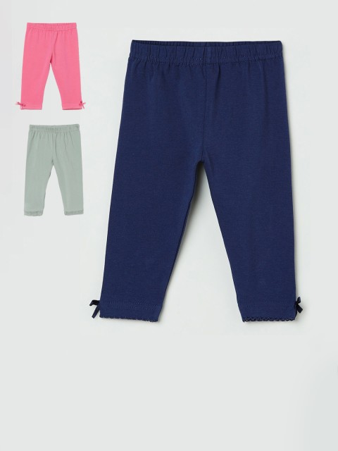 

Kid Girls Pink, Grey & Navy BLue Casual Cotton Leggings