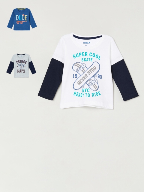 

max Boys White Printed Round Neck T-shirt